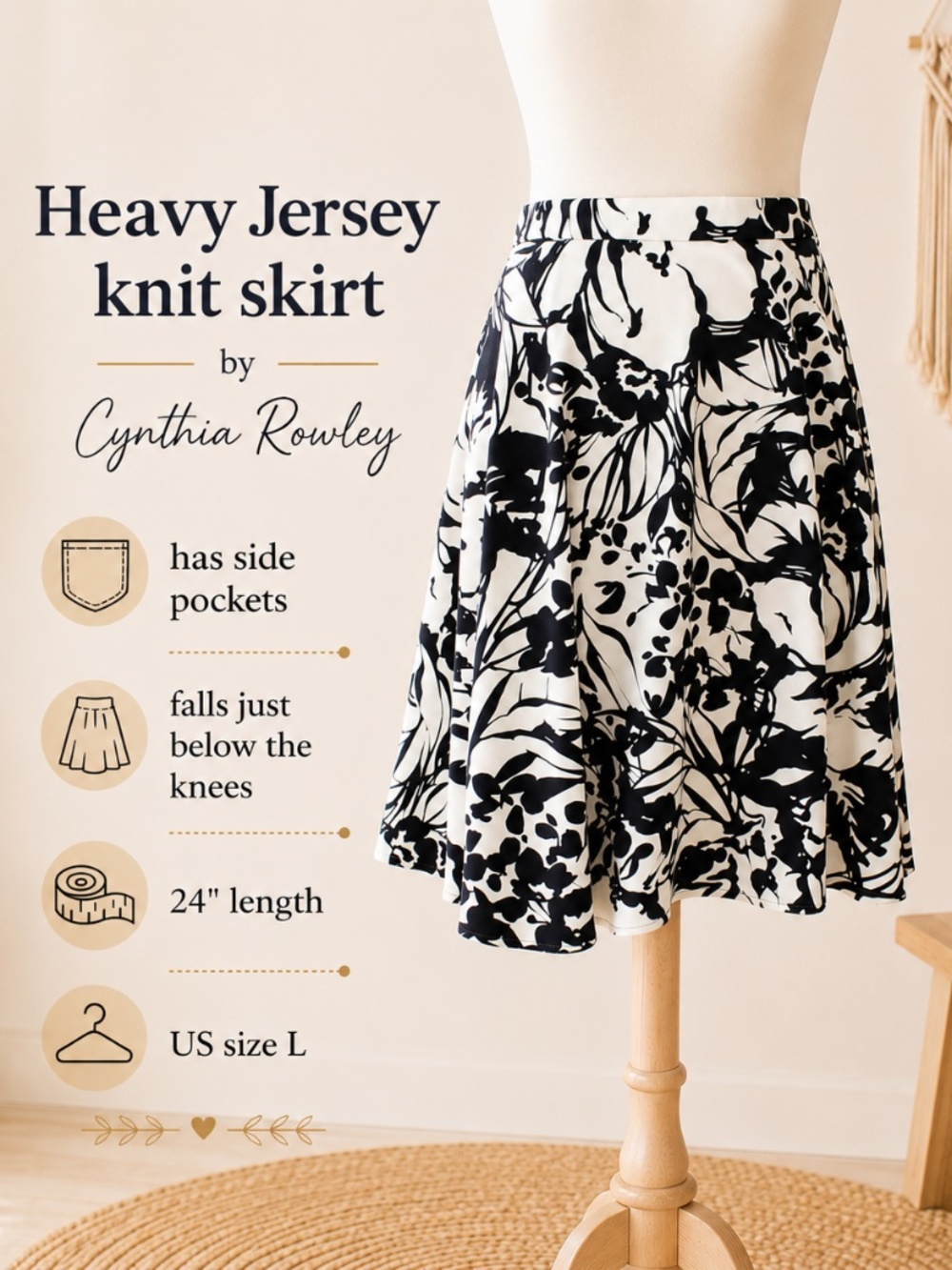 Cynthia Rowley Heavy Jersey Knit Skirt with Pockets US size L